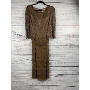 LaBelle Fashions Mother Of Bride 10 BRW 100% Silk Lace Sequin Formal Gown Beaded